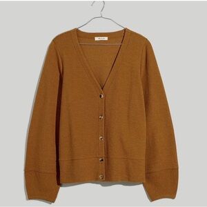 MADEWELL Pieced-Sleeve V-Neck Cardigan W/Flower Buttons XXS. Color Acorn | NEW